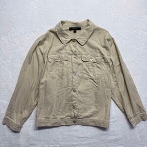 MARC NEW YORK ANDREW MARC Womens Beige Linen‎ Blend Button Up Shirt Jacket 2X